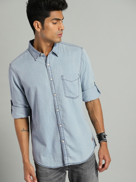 

Roadster Men Blue Regular Fit Solid Denim Casual Shirt