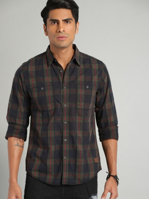 

Roadster Men Olive Green & Black Checked Casual Shirt