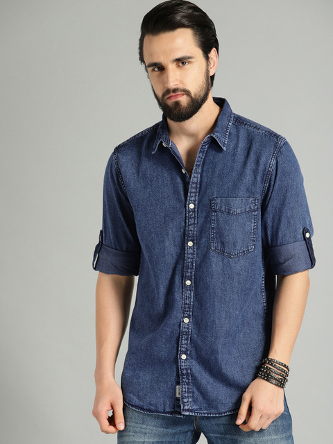 

Roadster Men Blue Regular Fit Solid Casual Chambray Shirt