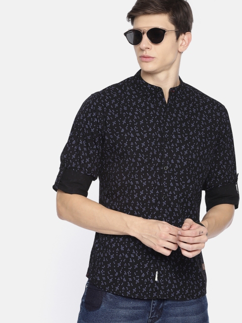 

Roadster Men Black & Blue Printed Casual Shirt