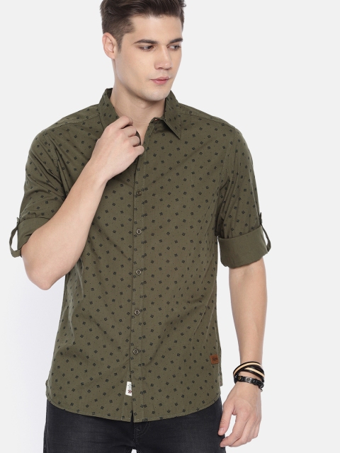 

Roadster Men Olive Green & Black Regular Fit Printed Casual Shirt