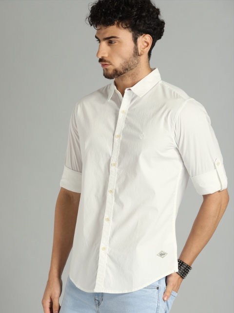 

Roadster Men White Slim Fit Slub Casual Shirt