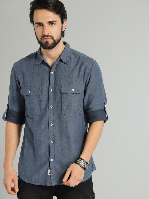 

Roadster Men Blue Regular Fit Self Design Casual Shirt