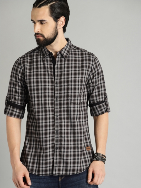 

Roadster Men Coffee Brown & Grey Checked Casual Shirt