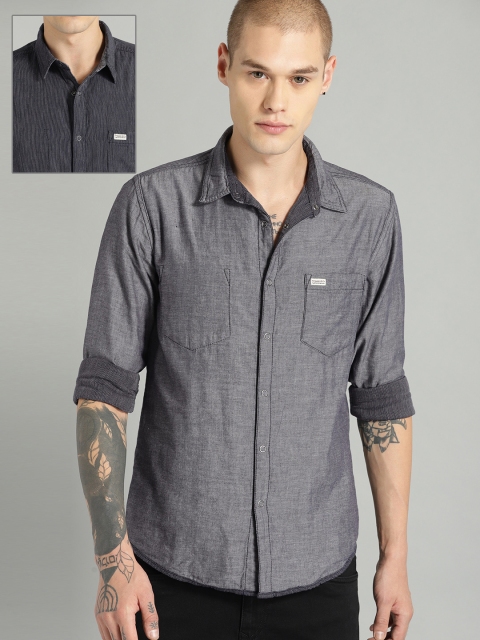 

The Roadster Lifestyle Co Men Navy Blue & Grey Regular Fit Reversible Casual Shirt
