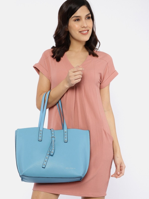 

French Connection Blue Textured Tote Bag With Pouch