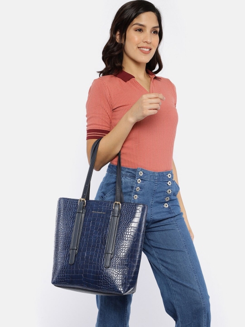 

French Connection Navy Blue Animal Skin Textured Shoulder Bag