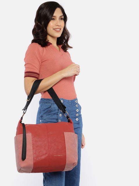 

French Connection Pink & Red Colourblocked Hobo Bag