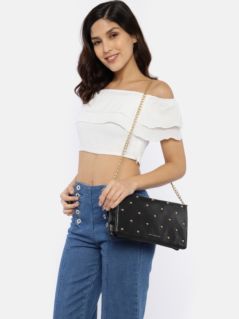 

French Connection Black Embellished Leather Sling Bag