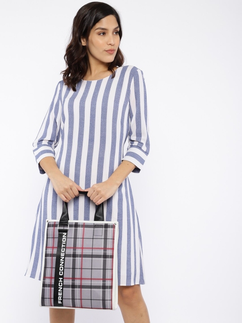 

French Connection White & Grey Checked Handheld Bag