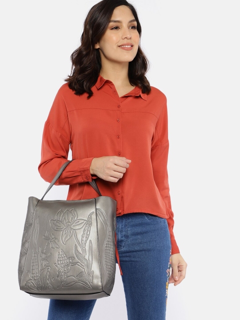 

French Connection Silver-Toned Textured Hobo Bag