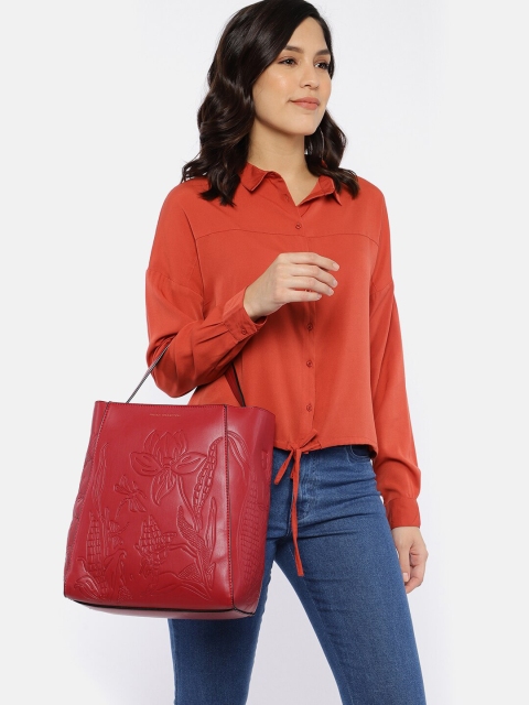 

French Connection Red Textured Hobo Bag