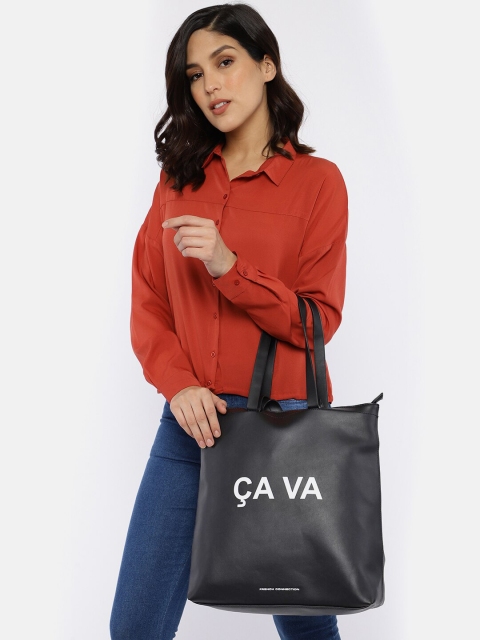 

French Connection Black Printed Handheld Bag