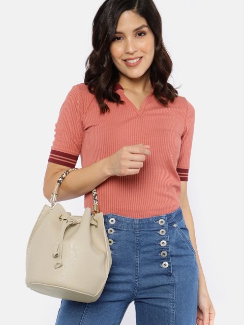 

French Connection Beige Textured Hobo Bag