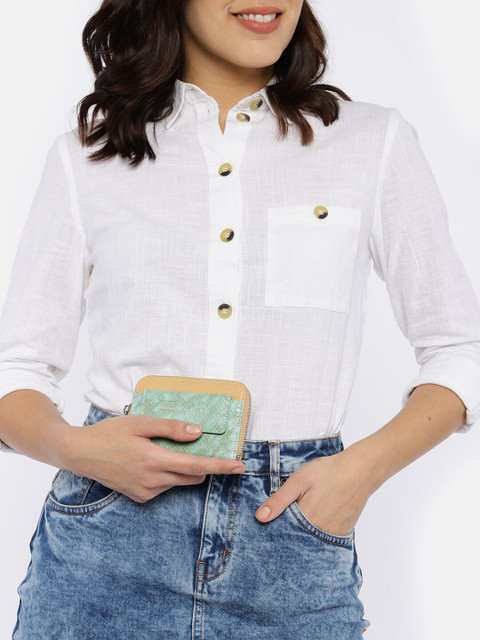 

French Connection Women Green & Beige Textured Zip Around Wallet