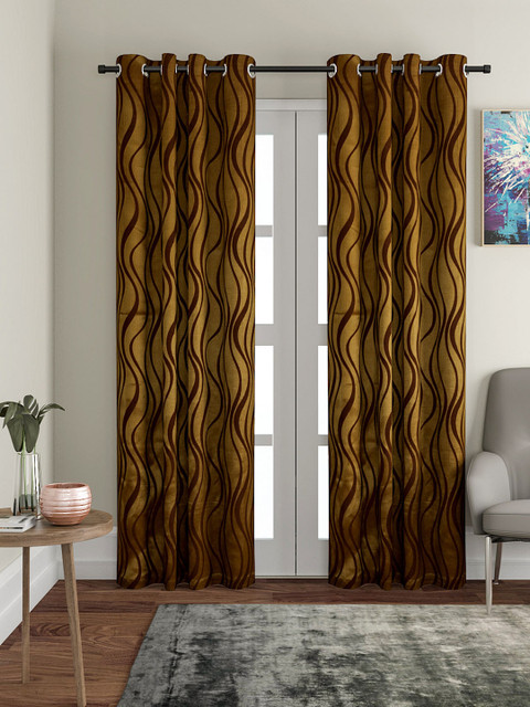 

VRINDA Gold-Coloured & Brown Set of 2 Long Door Curtains