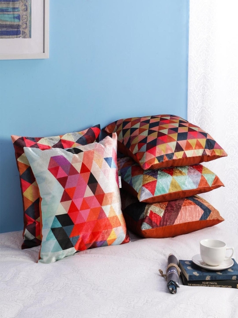 

SWHF Multicoloured Set of 5 Floral Square Cushion Covers, Multi