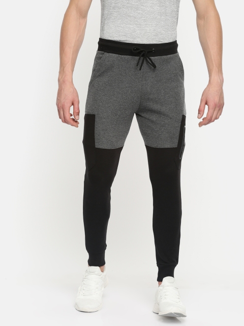 

Proline Active Men Grey Melange & Black Colourblocked Slim Fit Joggers
