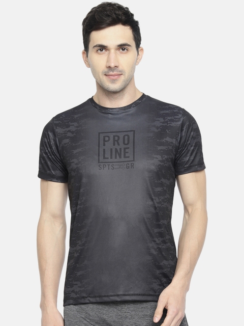 

Proline Active Men Charcoal Grey & Black Prodry Printed Round Neck T-shirt