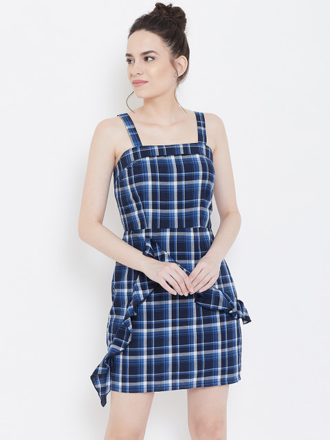 

LA LOFT Women Navy Blue & Grey Checked Sheath Dress