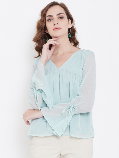 

LA LOFT Women Sea Green Solid Styled Back Top