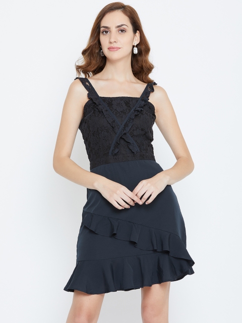 

LA LOFT Women Navy Blue & Black Lace A-Line Dress