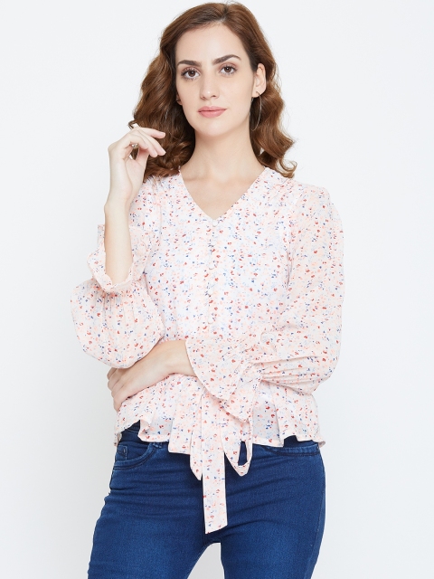 

LA LOFT Women Off-White & Peach-Coloured Printed Top
