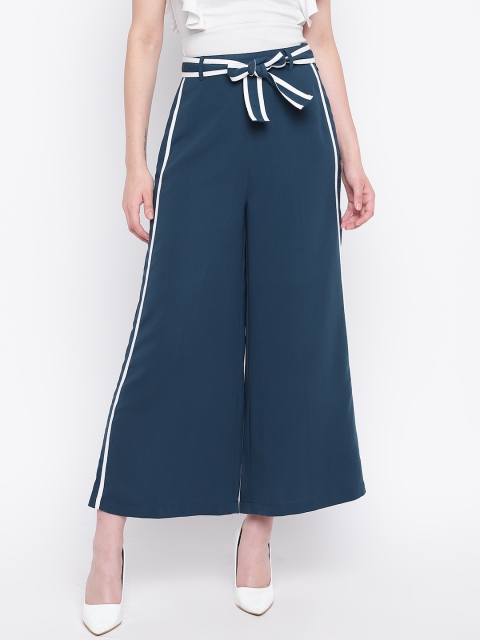 

LA LOFT Women Teal Blue Relaxed Fit Solid Culottes