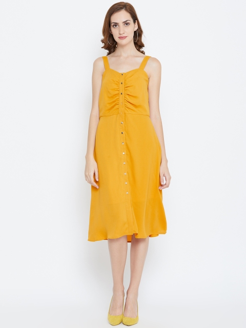

LA LOFT Women Mustard Yellow Fit & Flare Dress