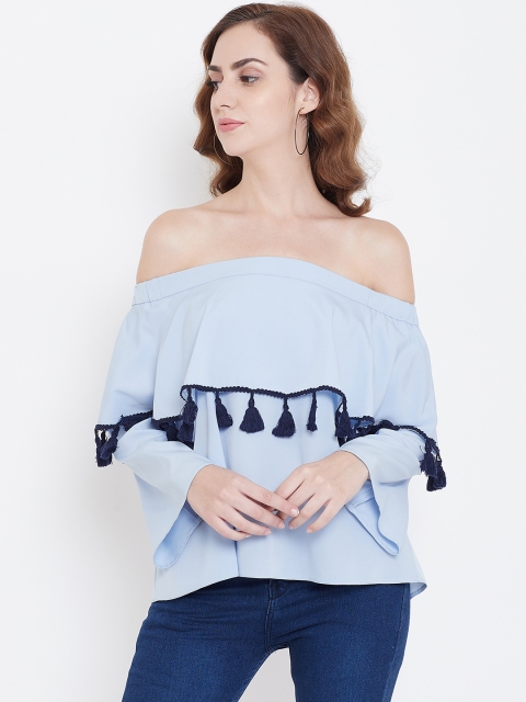 

LA LOFT Women Blue Solid Bardot Top