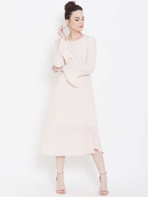 

LA LOFT Women Peach-Coloured Solid A-Line Dress