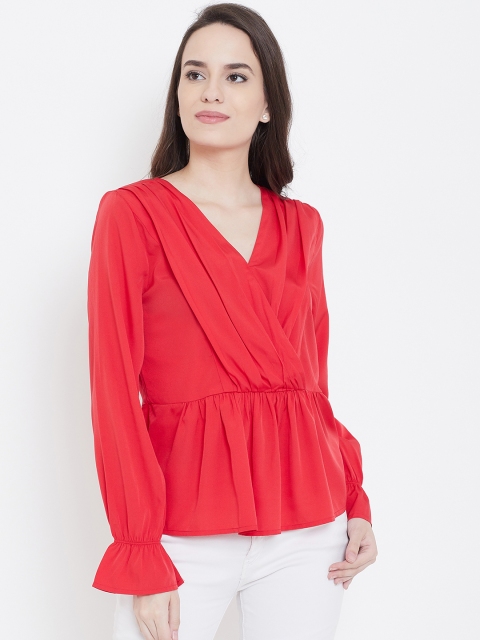 

LA LOFT Women Red Solid Wrap Top