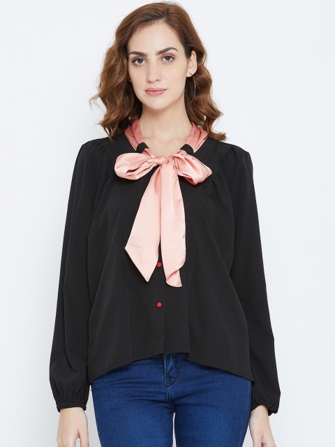 

LA LOFT Women Black & Peach-Coloured Solid Top