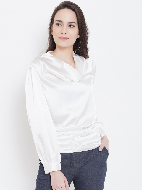 

LA LOFT Women White Solid Top