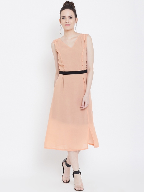 

LA LOFT Women Peach-Coloured Solid A-Line Dress