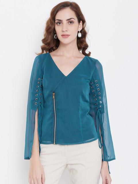 

LA LOFT Women Teal Blue Solid Top