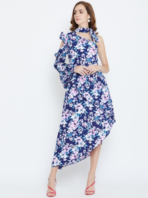 

LA LOFT Women Blue & Pink Printed A-Line Dress