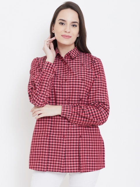 

LA LOFT Women Pink & Grey Checked Casual Shirt