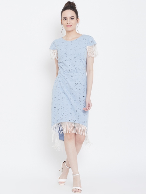 

LA LOFT Women Blue Schiffli Embroidered Sheath Dress