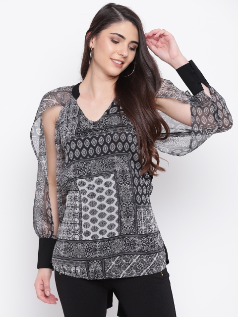 

LA LOFT Black & White Printed Styled Back Tunic