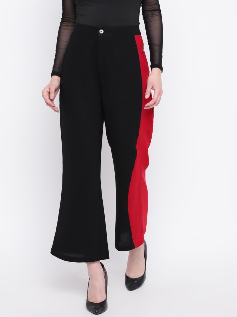 

LA LOFT Women Black & Red Relaxed Fit Colourblocked Bootcut Trousers