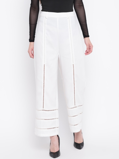 

LA LOFT Women White Relaxed Fit Solid Parallel Trousers