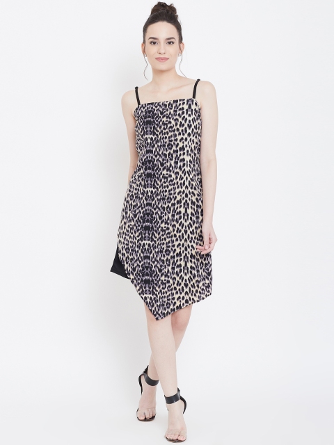 

LA LOFT Women Black & Off-White Animal Print Shift Dress