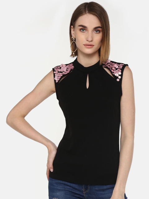 

LA LOFT Women Black Solid Top