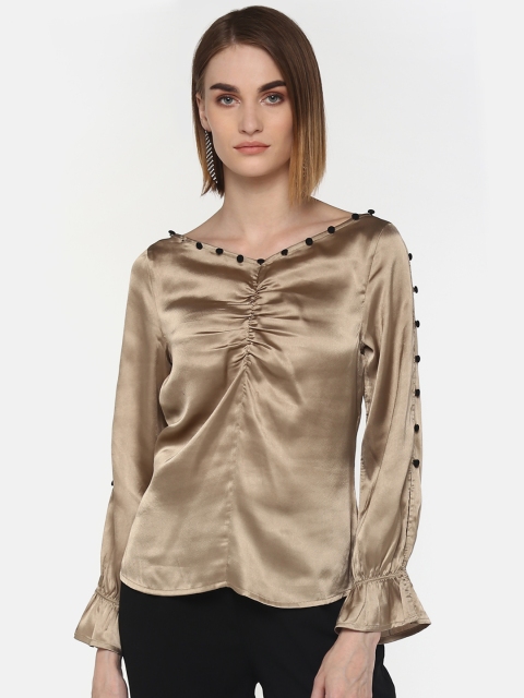 

LA LOFT Women Beige Solid Satin Finish Top