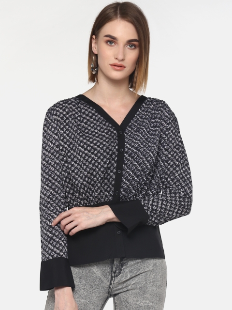 

LA LOFT Women Black & Grey Printed Top