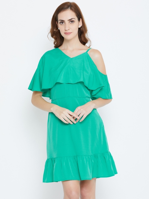 

LA LOFT Women Green Solid Layered A-Line Dress