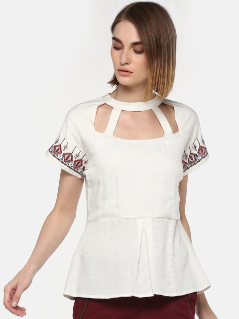 

LA LOFT Women White Self Design A-Line Top