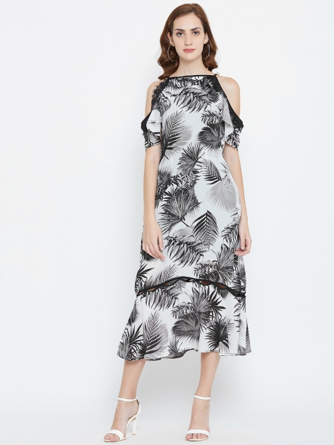 

LA LOFT Women Black & Grey Printed A-Line Dress