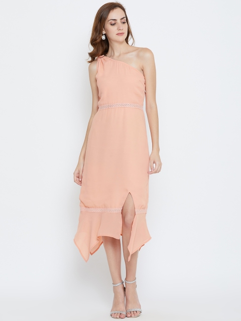 

LA LOFT Women Peach-Coloured One-Shoulder A-Line Dress